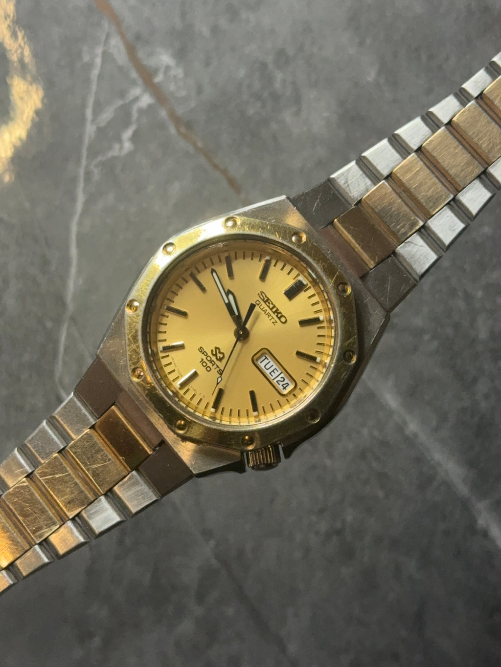 mens bi-metal seiko sq sports 100 royal oak