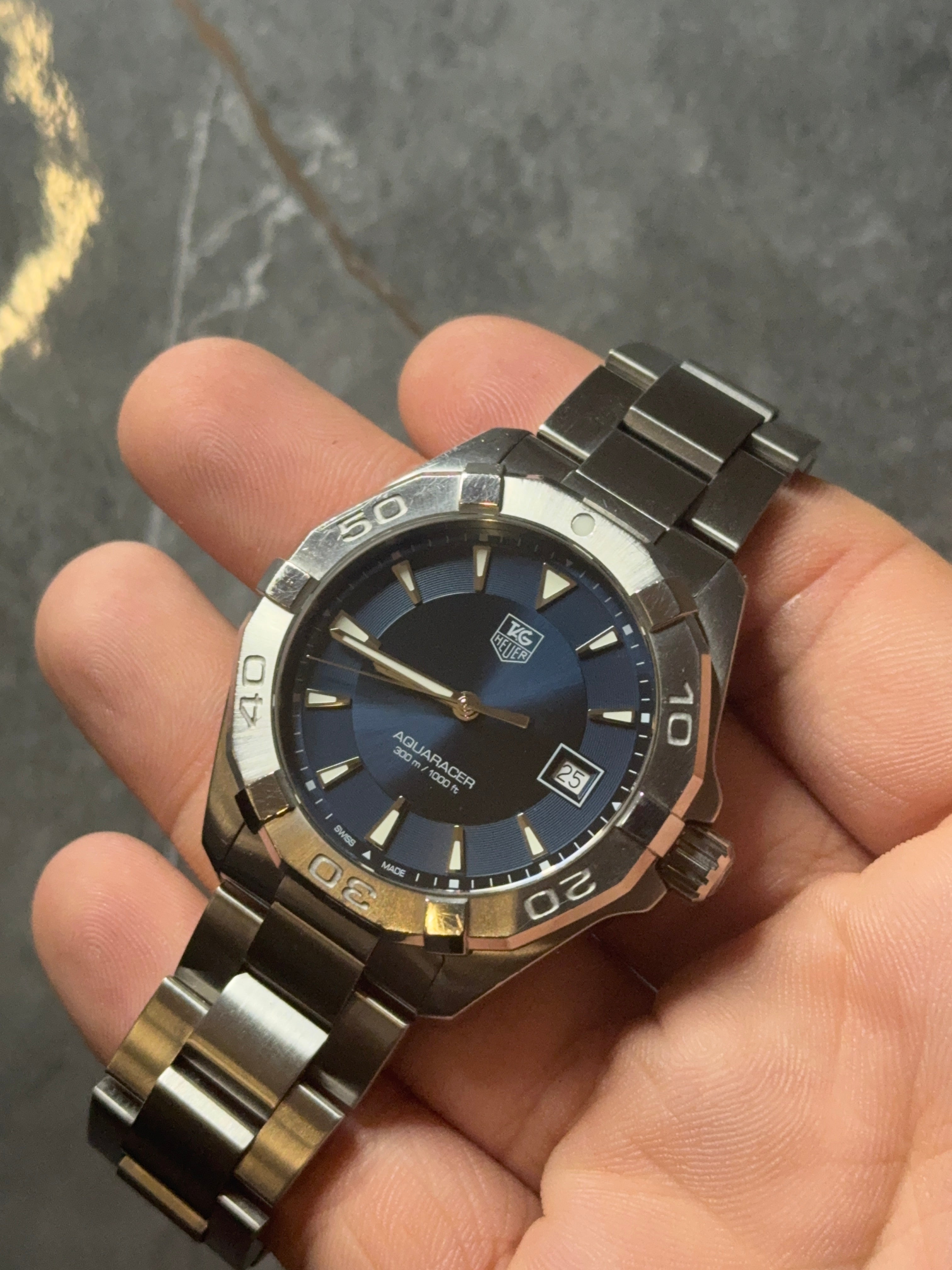 tag heuer quartz aquaracer way1112 blue dial