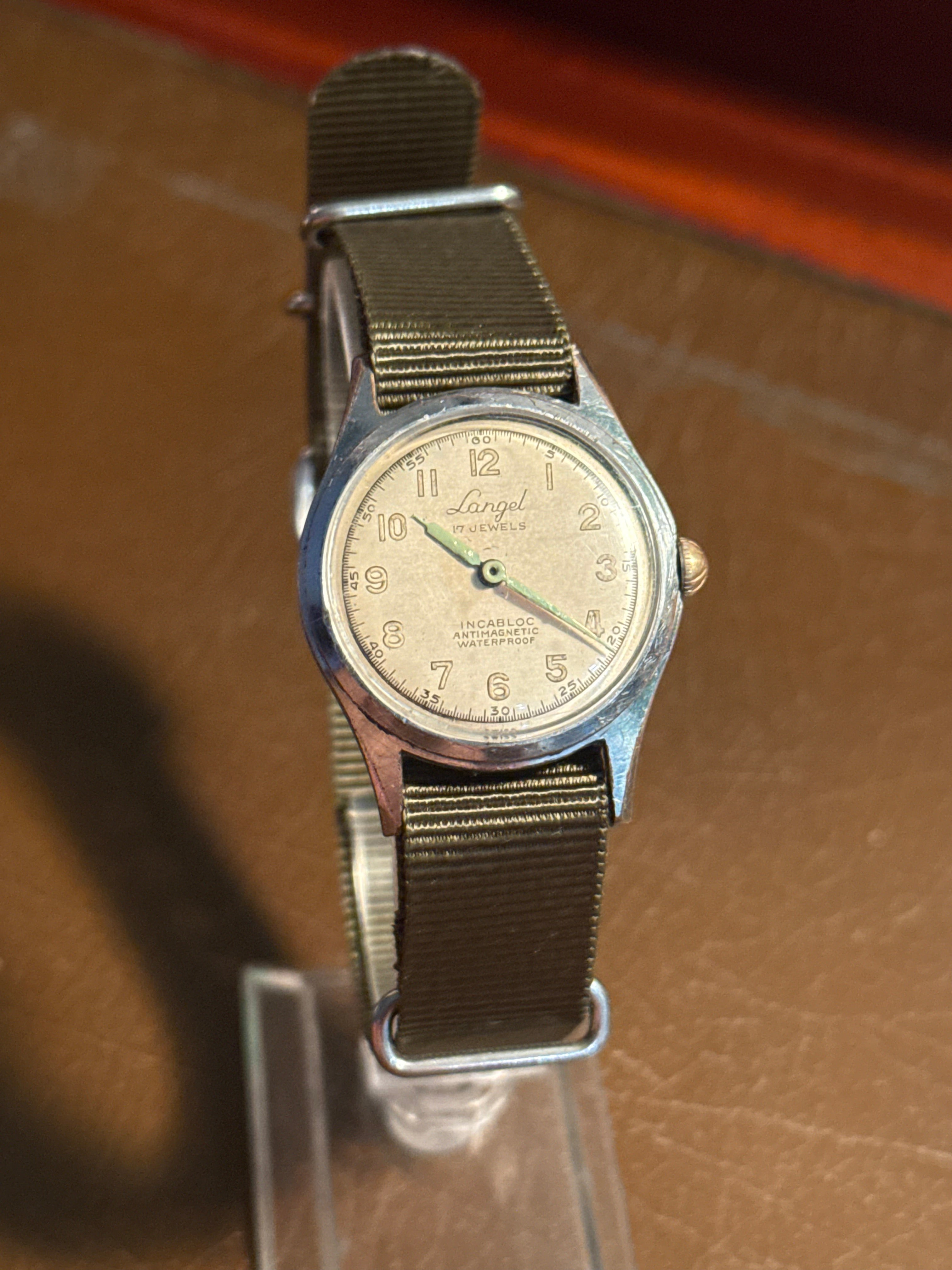 Men’s 1960s manual wind military style langel watch